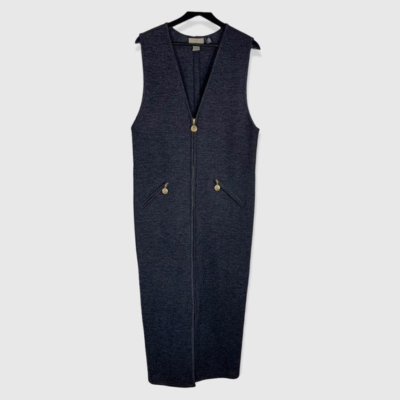 Vintage 90s Nordstrom Merino Wool Sleeveless Zip Up Dress Medium